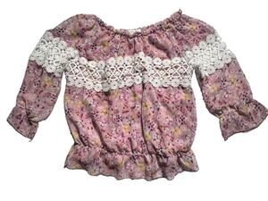 Beautees Girls Floral Off Shoulder Lace Peasant Blouse Pink Size S